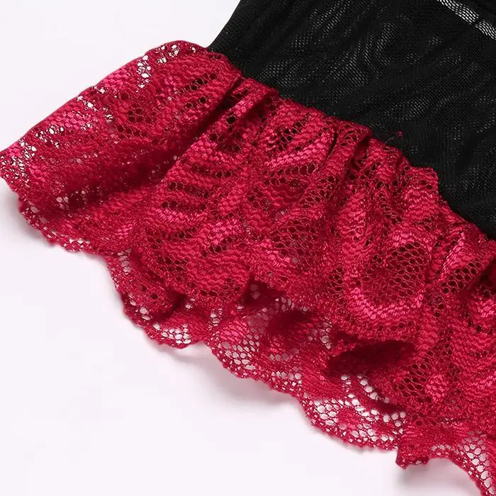 Avidlove Teddis Sexy Lingerie Lace Ruffle Women Sexy Halter Neck Sleeveless Lace Patchwork See Through Lingerie Nightwear