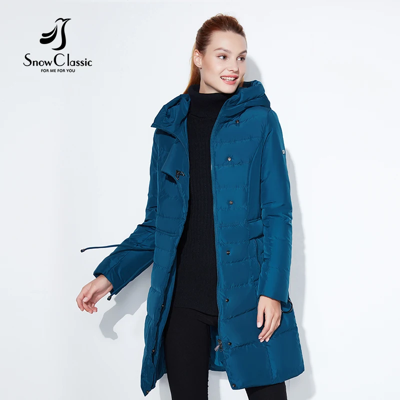 SnowClassic Модные женские зимняя куртка толстый длинное пальто куртки капюшон регулируемый пояс, теплая обувь с хлопчатобумажными стельками