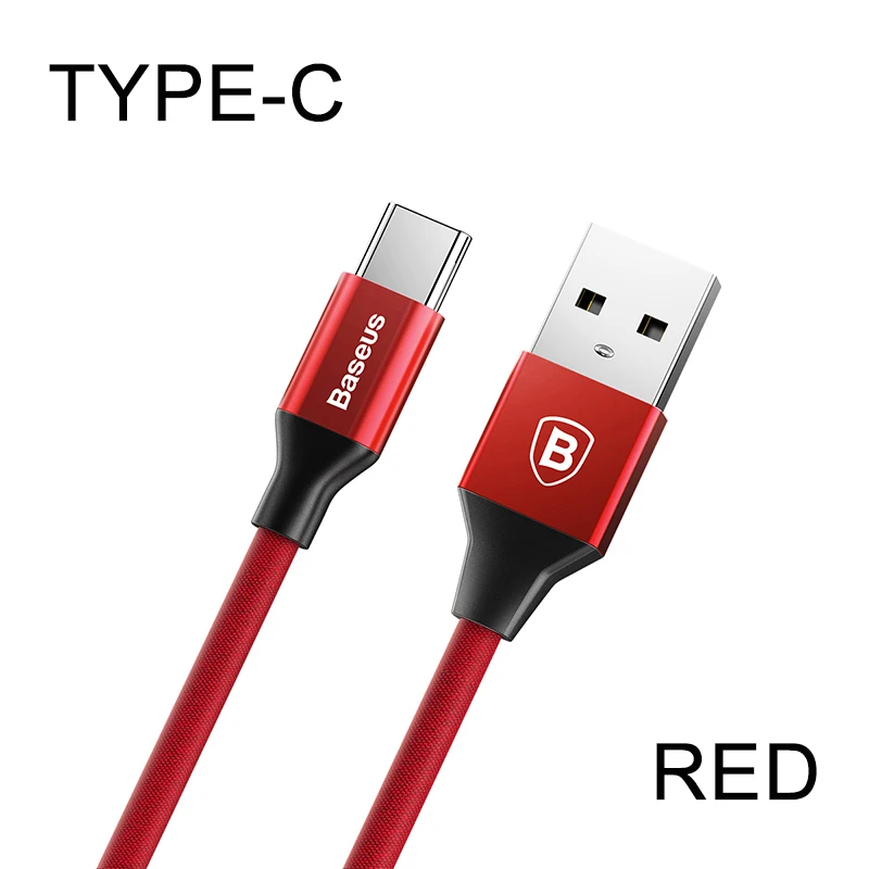 Baseus Type usb C cable for samsung Galaxy Note8 S8 S9 plus mobile phone for fast charging cable 3A Type-C USB cable - Color: Red