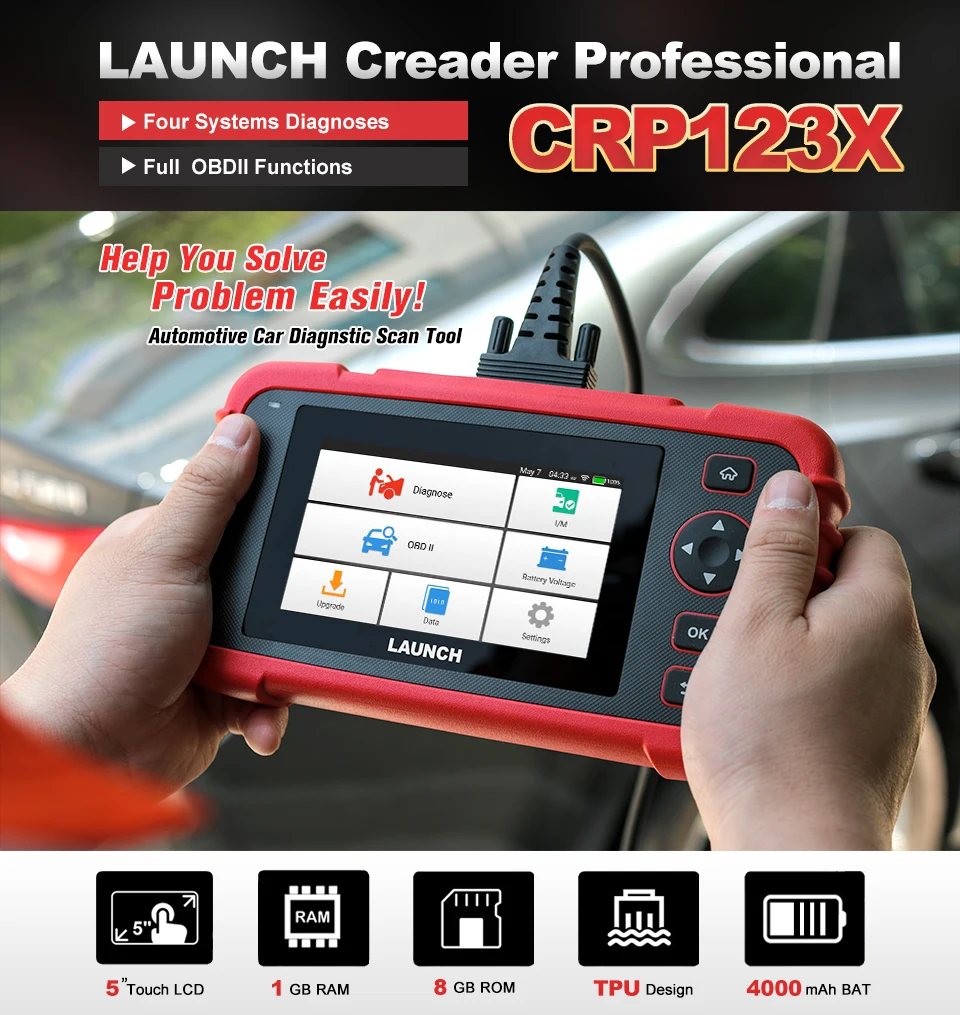 launch X431 CRP123X OBD2 автомобильный сканер Авто диагностический инструмент автомобильные сканирующие инструменты 4 системы ABS SRS двигатель PK Creader CRP123