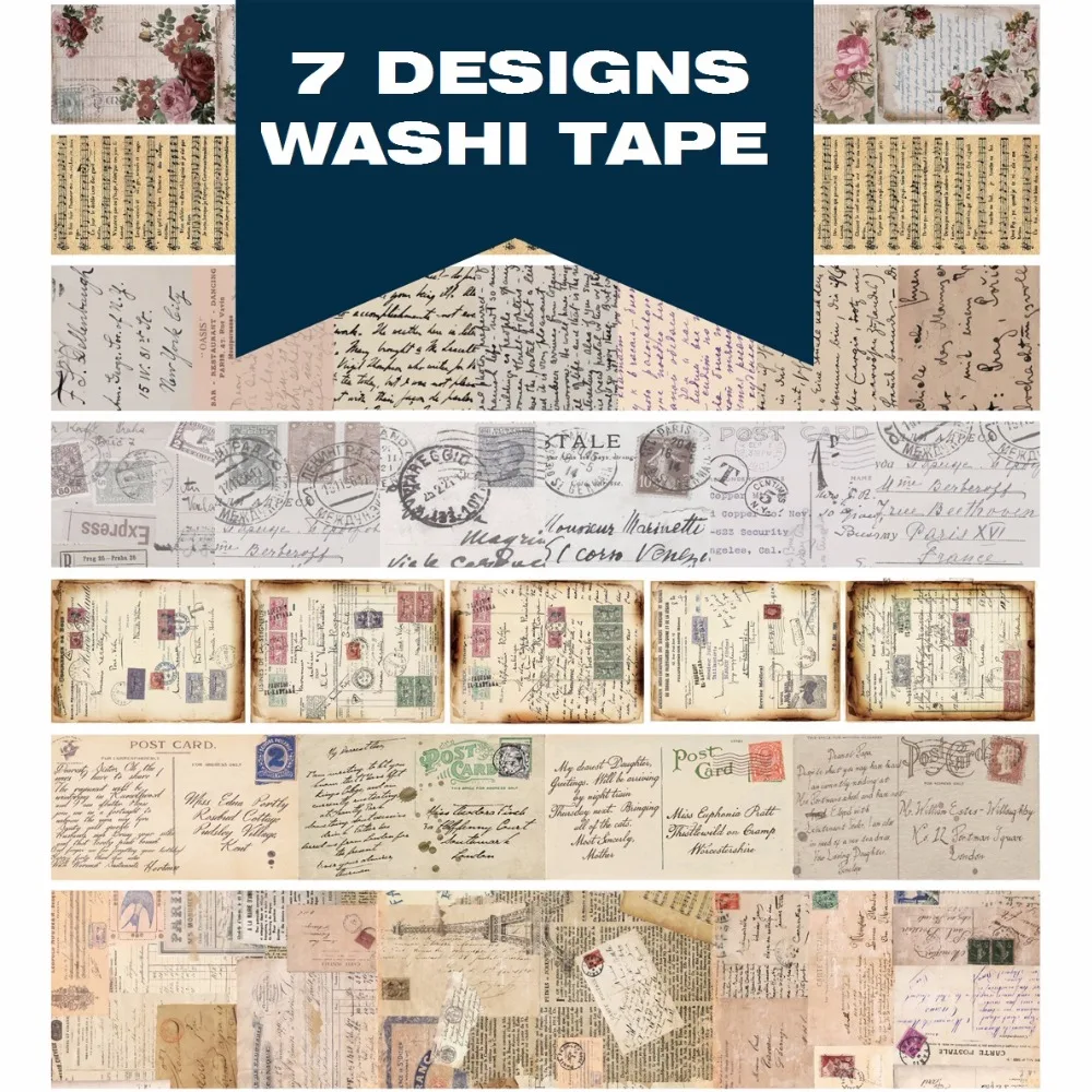 

7 Designs NEW!! Stamp/Flower/Lette/Nostalgia Girl/Eiffel Japanese Washi Decorative Adhesive DIY Masking Paper Tape Sticker Label