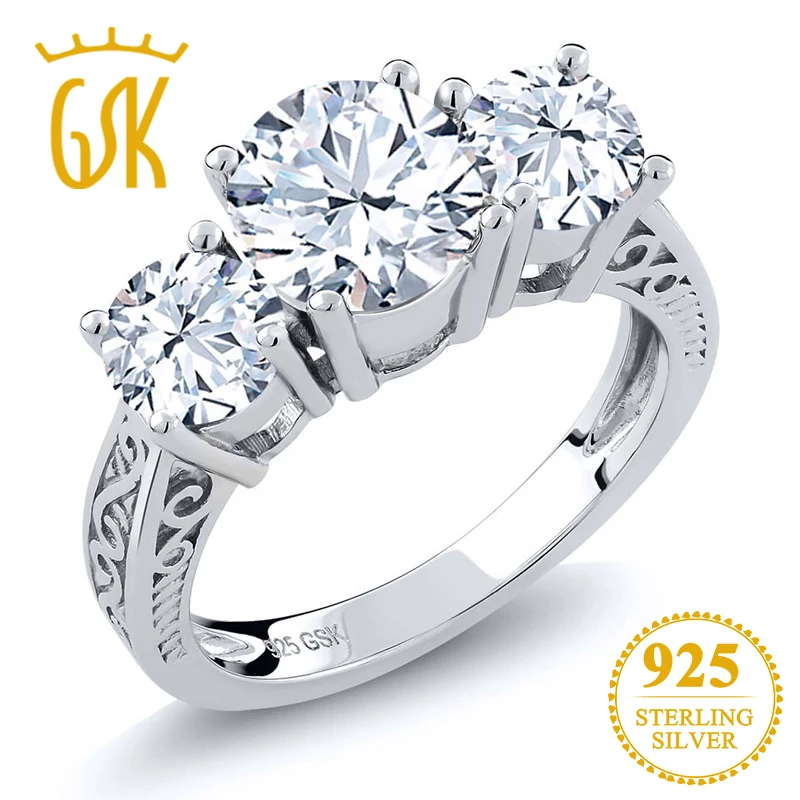 GemStoneKing 2 60 Ct натуральный белый топаз Белый сапфир три обручальное кольцо с камнем