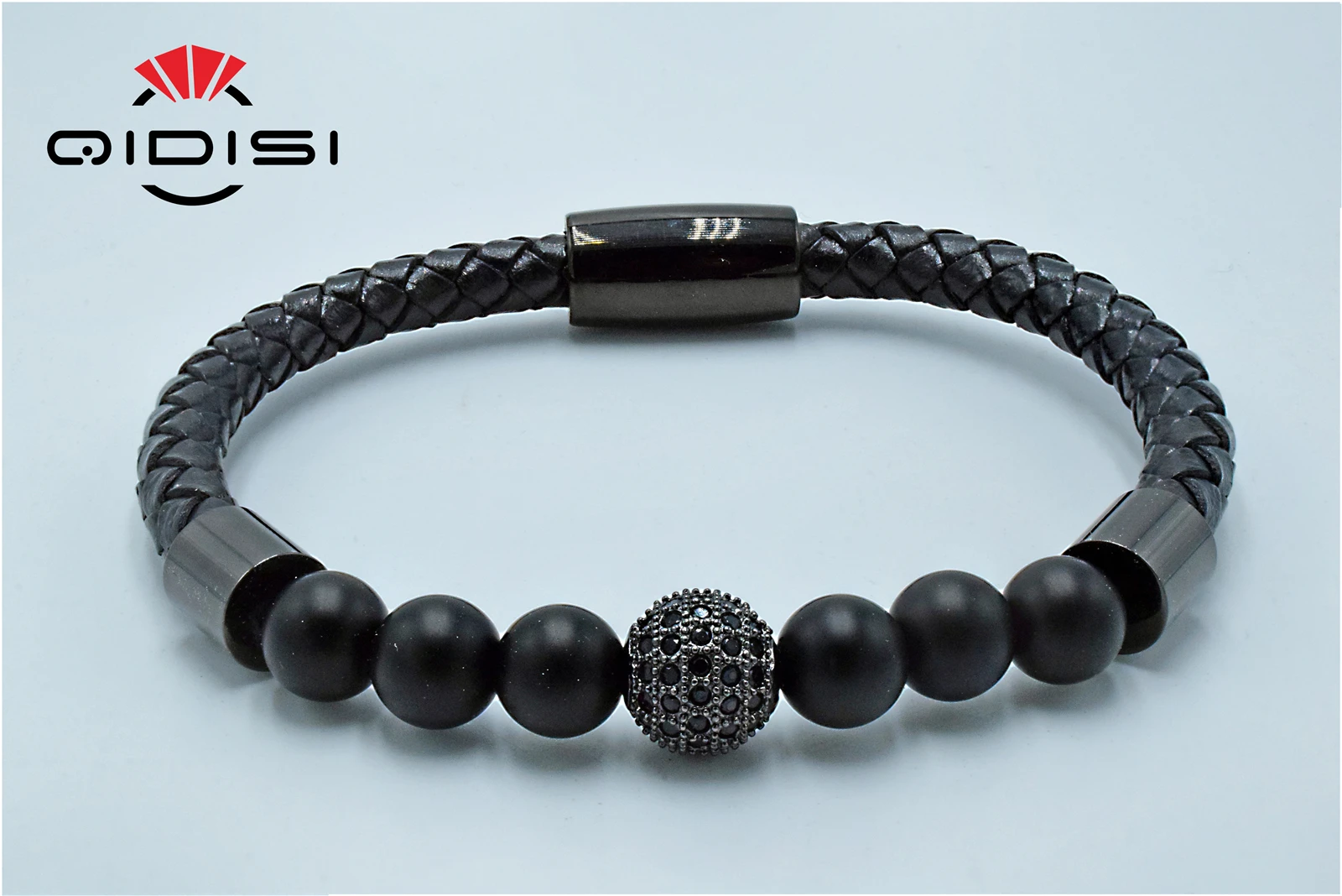 Men Women 8mm Energy Stone Beads Yoga Bracelet Stainless Steel Leather CZ Cubic Zirconia | Украшения и аксессуары