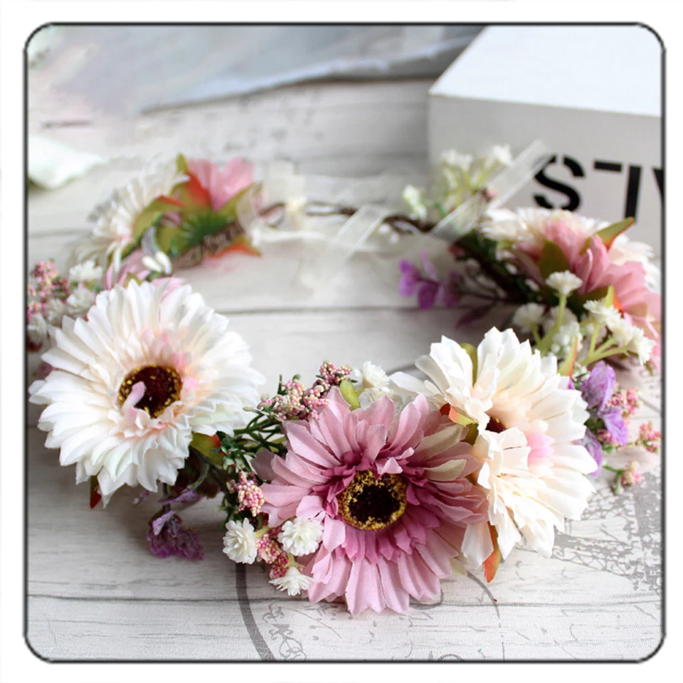Haimeikang Flower Crown Wedding Bohemian Wreath Hairband Party Floral Girl Hair Accessories Flower Headband Garland Headpiece