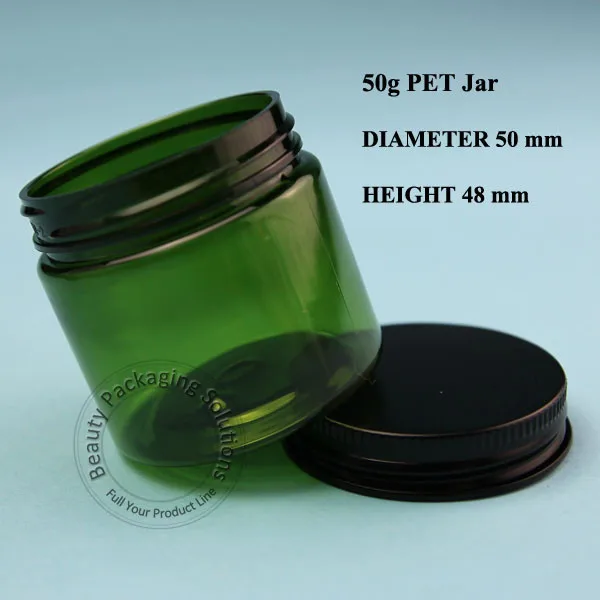 Оптовая продажа Пластиковая Зеленая банка для крема из ПЭТ 100 шт./лот 50 г Женский