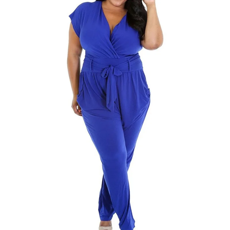 Женский офисный комбинезон черный синий с высокой талией и коротким рукавом