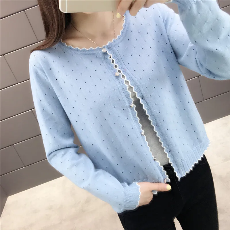 blue OHCLOTHING короткий дизайн тонкий кардиган женский вырез солнцезащитный Кондиционер рубашка свитер вязаная верхняя одежда небольшой плащ - Цвет: blue