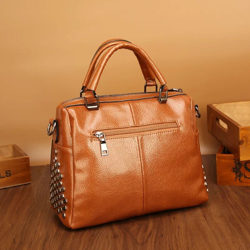 Tinkin винтажная женская сумка на плечо с заклепками, Женская Повседневная сумка из искусственной кожи, Женская Ретро сумка через плечо для покупок, универсальная женская сумка Tassen