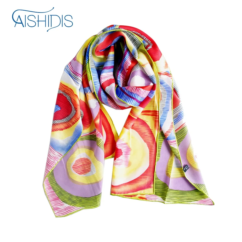 Новый брендовый длинный шелковый шарф женский платок с художественным рисунком