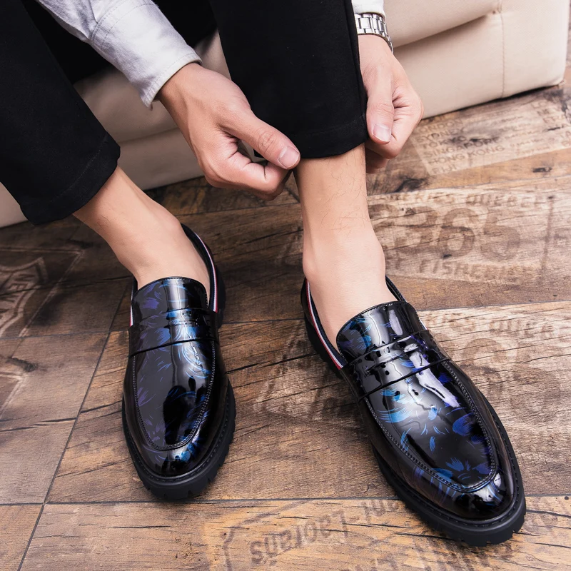 Мужские туфли-оксфорды из лакированной кожи без шнуровки | Обувь