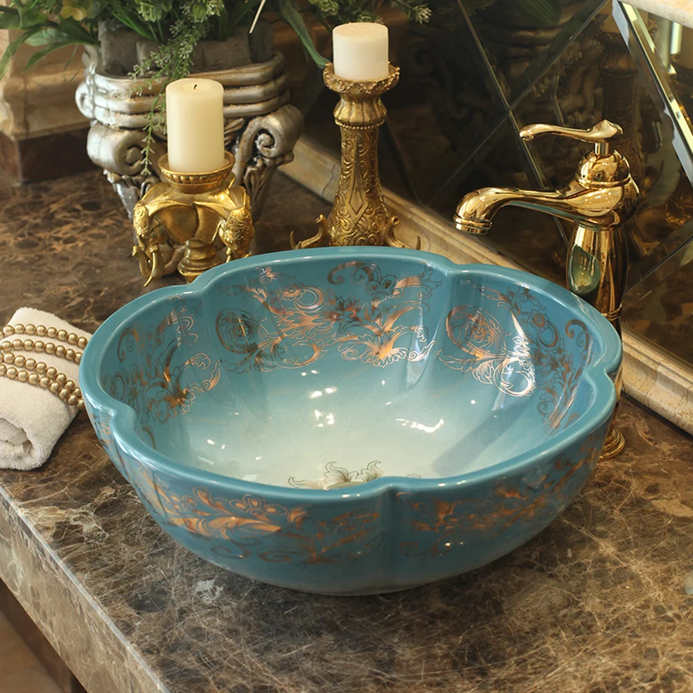 A Jingdezhen Керамические выше счетчик бассейна Искусство Круглый Европейский современный минималистский ванной раковина, умывальник изделие LO620419 - Цвет: A