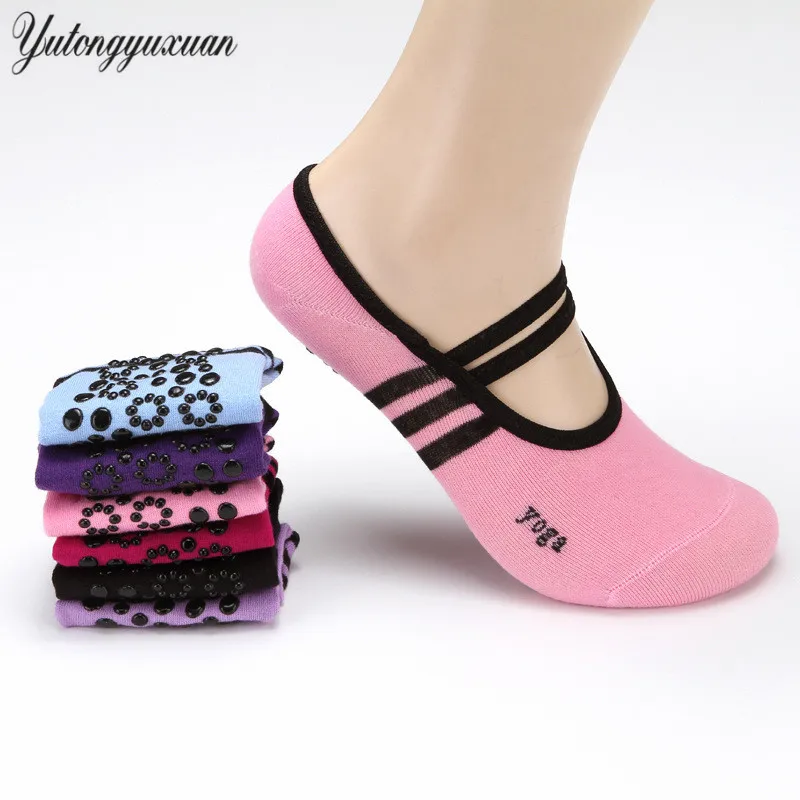 6 цветов Для женщин Носки для йоги нескользящие Хлопковые женские Спорт Пилатес