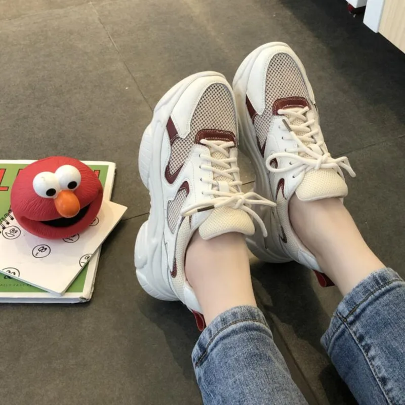 Чистая Пряжа Женские повседневные туфли новые летние на толстой подошве дышащая