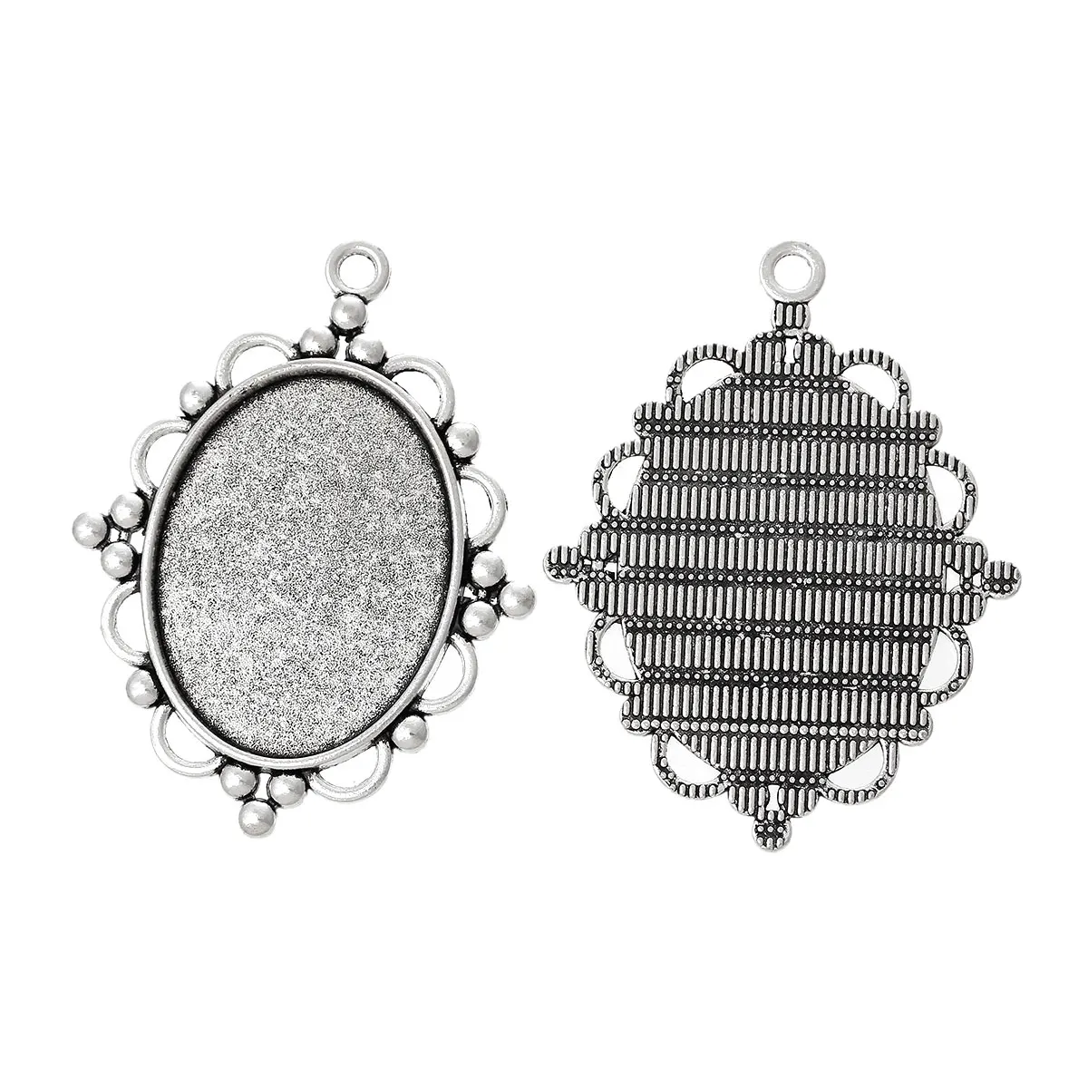 Подвесная подвеска DoreenBeads из металлического сплава овальная серебристого цвета