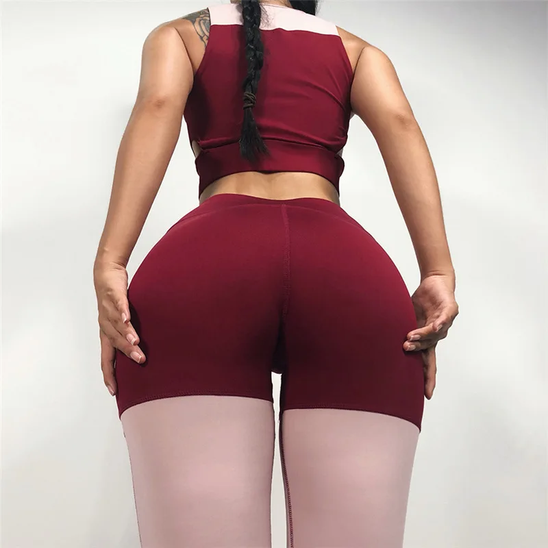 Wine Red Solid Women Yoga Set Gym Fitness Jogger Running Push Up Sleeveless Sports Bra+Leggings Tracksuit Slim Sportwear | Спорт и