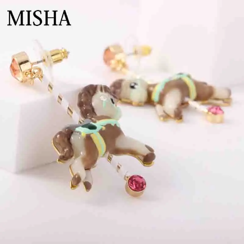 MISHA Роскошные серьги для женщин Эмаль Глазурь карусель для парка аттракционов Pendientes серьги подарок на день рождения высокое качество ручной работы 732