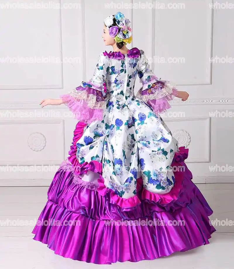 

New Floral Printed Masquerade Ball Gown Southern Rococo Belle Dress Reenactment Theatrical Clothing Vestido Cosplay Costuems