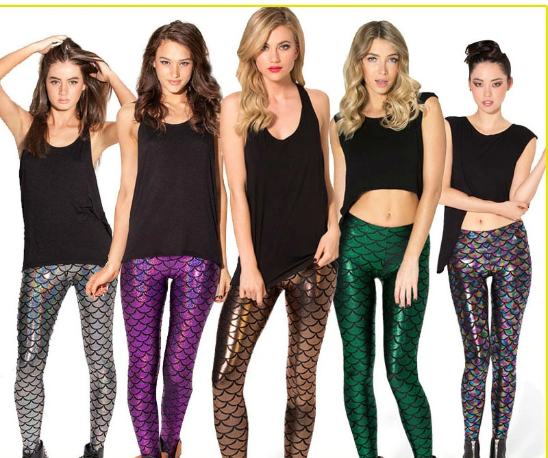 Женские леггинсы с принтом чешуи тянущиеся тонкие блестящие русалки штаны для