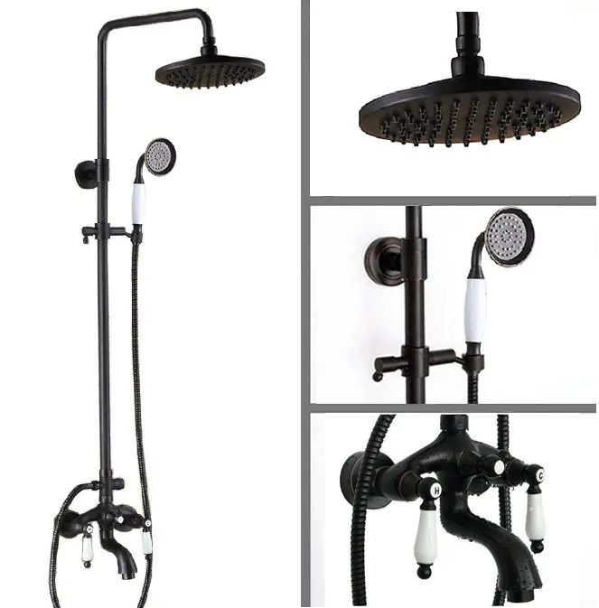 Черный латунный кран с двумя керамическими ручками для ванной комнаты 8 дюймов