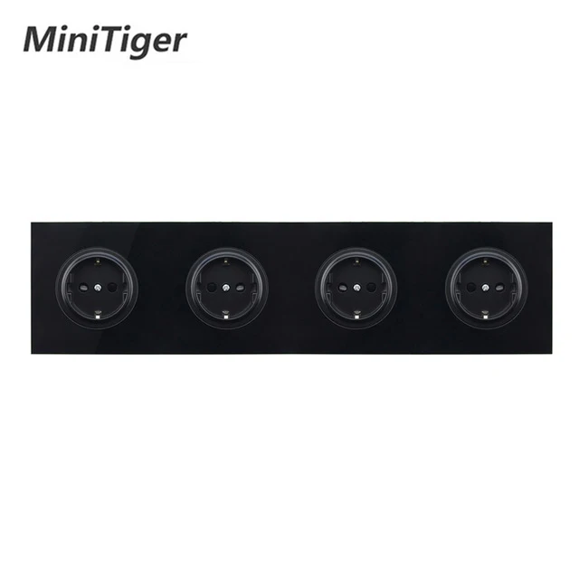 Minitiger стальная закаленная Чистая Стеклянная черная панель 16А двойная розетка