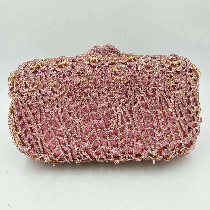 

XIYUAN Red Gemstone Purse Luxury Flower Crystal Rhinestone Handbags Wedding Purses Clutches Female Mini Chain Pouch Luxury Bags