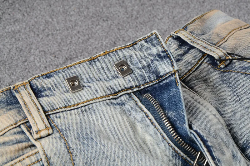 Высокая уличная мода мужские джинсы Ретро Промытые краски дизайнер Slim Fit соединенный внакрой деним брюки карго уличная моторный байкер джинсы Homme