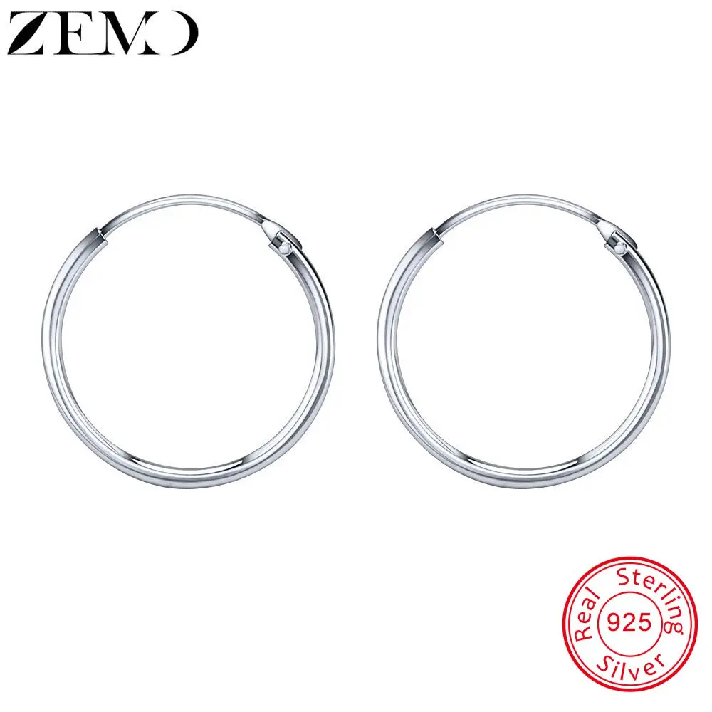 ZEMO, 12-25 мм, Настоящее 925 пробы, серебряные серьги-кольца для женщин, круглые серьги для пирсинга, ювелирные изделия, аксессуары для женщин