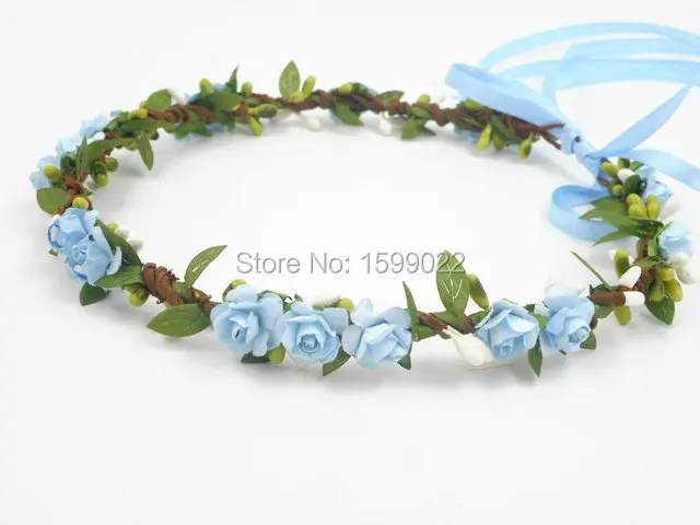 Деревенский свадебный цветок невесты корона голубое платье костюм головной убор