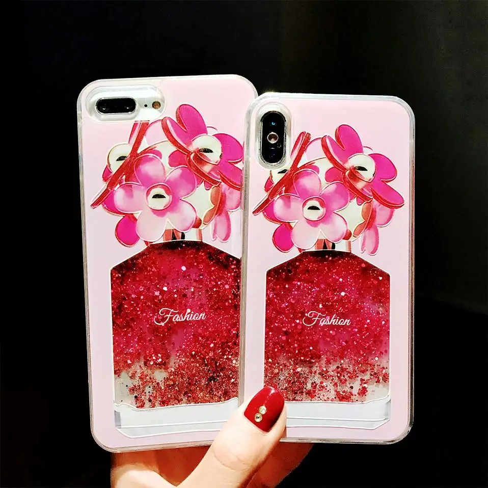 Флакон духов Блестящий песок для iphone 6 S 7 8 Plus TPU + PC X Funda Drop-proof задние крышки |