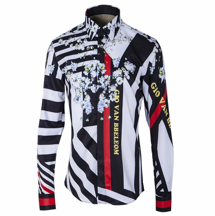 

new arrival Stars stripes high qualtiy wave of European and American brand men's long-sleeved shirt Slim plus size M-XL2XL3XL4XL