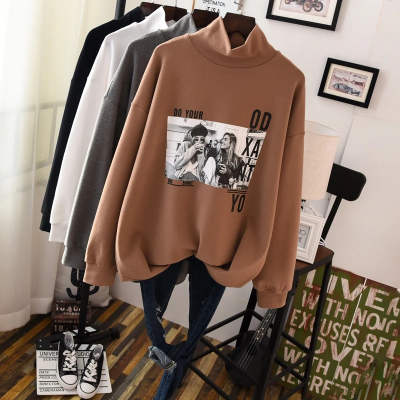 Футболка женская хлопковая в стиле оверсайз толстый пуловер с длинным рукавом и