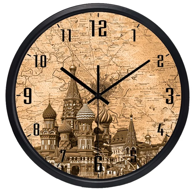Moscow Kremlin Часы с мировым часовым поясом, Брендовые Часы для лобби, часы с мировыми интересами, цветные часы-карта из крафт-бумаги - Цвет: Moscow Kremlin
