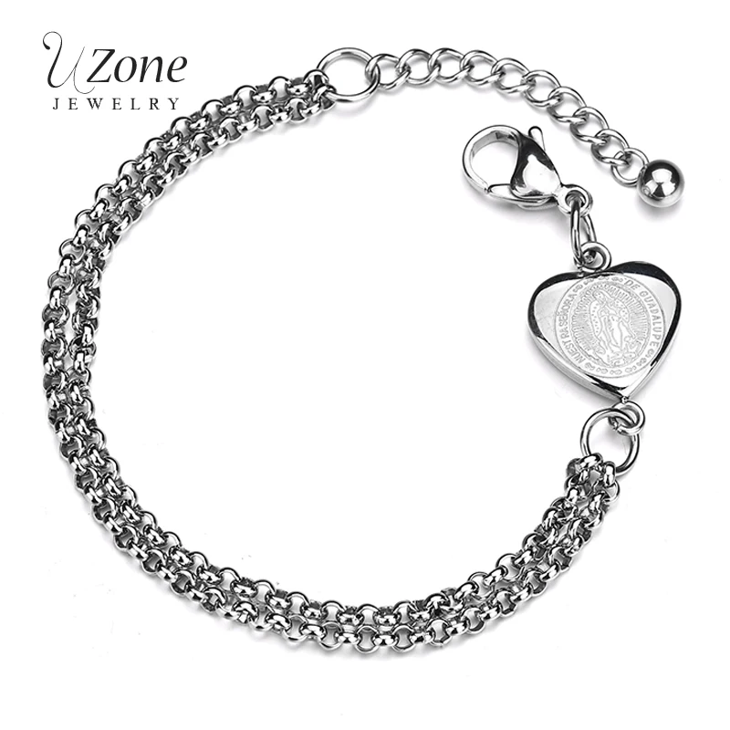 Двухслойный браслет цепочка UZone из титановой стали браслеты с большим сердцем