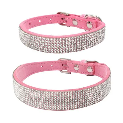 pink Шикарные Стразы Корейский Бархатный собачий ошейник для щенка кошки двухсторонний ошейник для питомца аксессуары для домашних животных для маленьких собак Тедди Чихуахуа - Цвет: pink