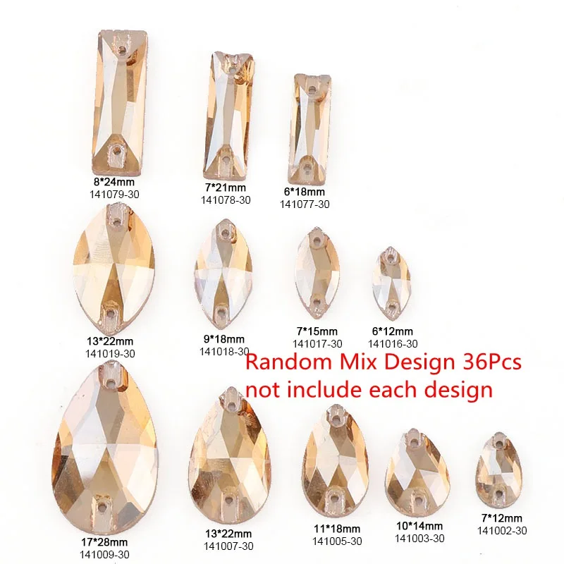 36 шт. цвета шампанского Смешанная форма смешанный размер пришить на Стразы Flatback