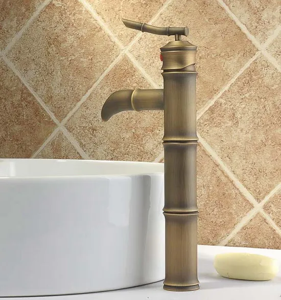 

Antique Brass Bamboo Shape Single Handle Bathroom Basin Faucet Mixer Tap anf025