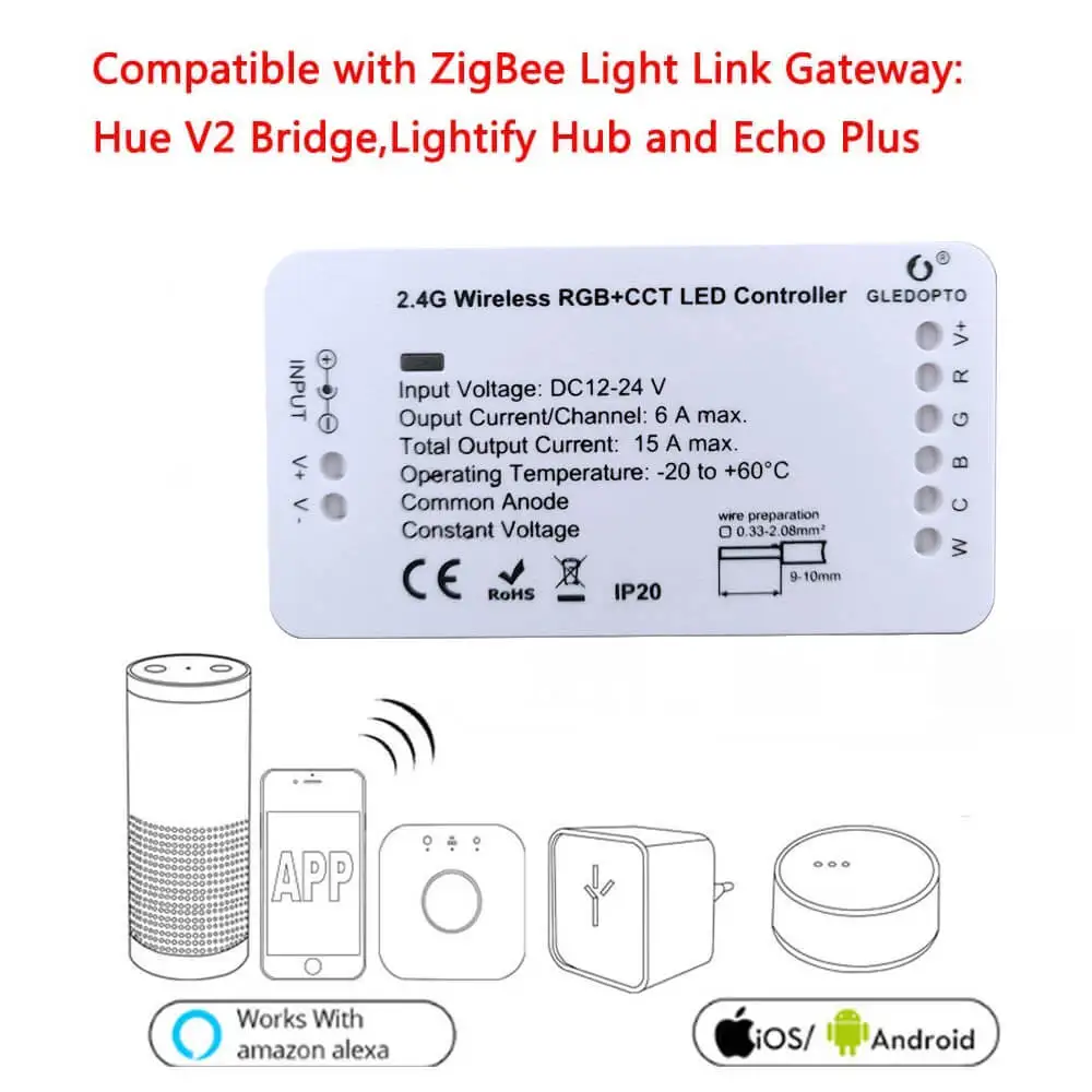 ZIGBEE двойной белый ZLL светодиодный контроллер RGBW RGB+ CCT 15A DC12V/24 V диммер Светодиодный драйвер Smart Wifi ZIGBEE ленточный контроллер