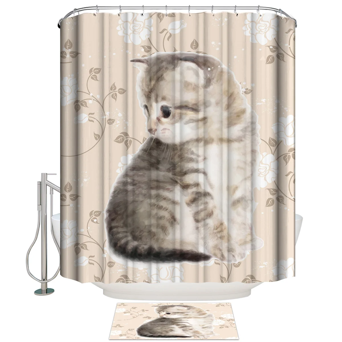 Милый котенок цветочный душ занавеска наборы для ванной с ковриками снаружи
