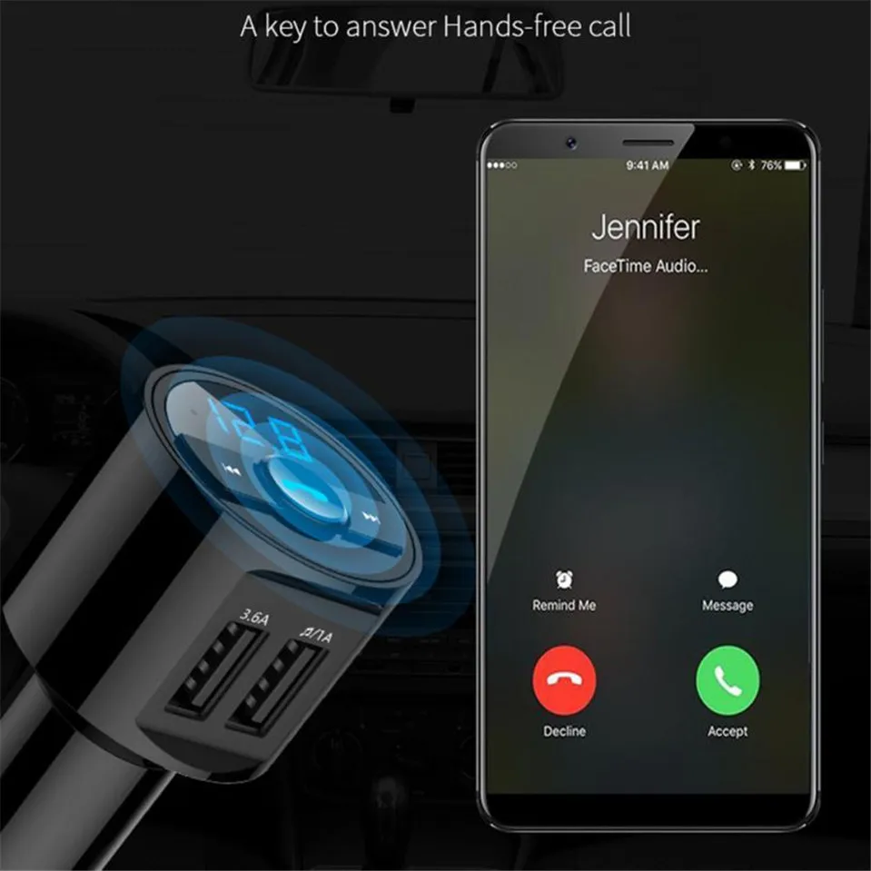 Bluetooth 4,2 версия автомобильный комплект MP3 беспроводной fm-передатчик двойной USB зарядное устройство Handsfree Поддержка открытые голосовые подсказки номер звонящего#1