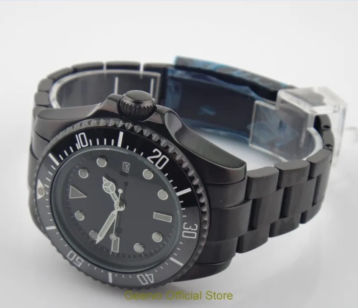 Черный циферблат GEERVO 43 мм Азиатский автоматический вращающийся керамический с