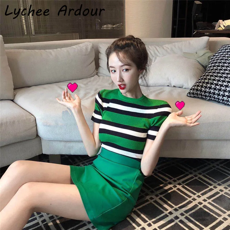 Lychee Ardour хит цветная полосатая трикотажная футболка зеленая юбка Женский