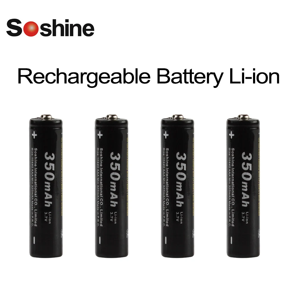 4PCS/lot Soshine 3.7V 10440 Li-ion battery 350mAh AAA Rechargeable Battery for LED Flashlights Headlamps High Quality | Электроника