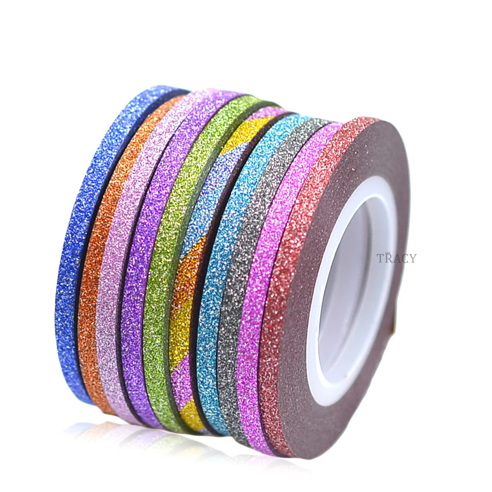 12 цветов 3 мм рулоны с блестками для нейл-арта клейкая лента накладки на ногти