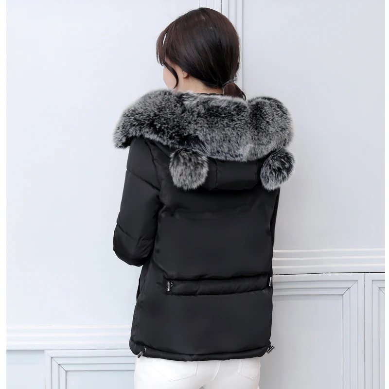2019 Женское зимнее короткое пальто с капюшоном меховым воротником теплая Куртка