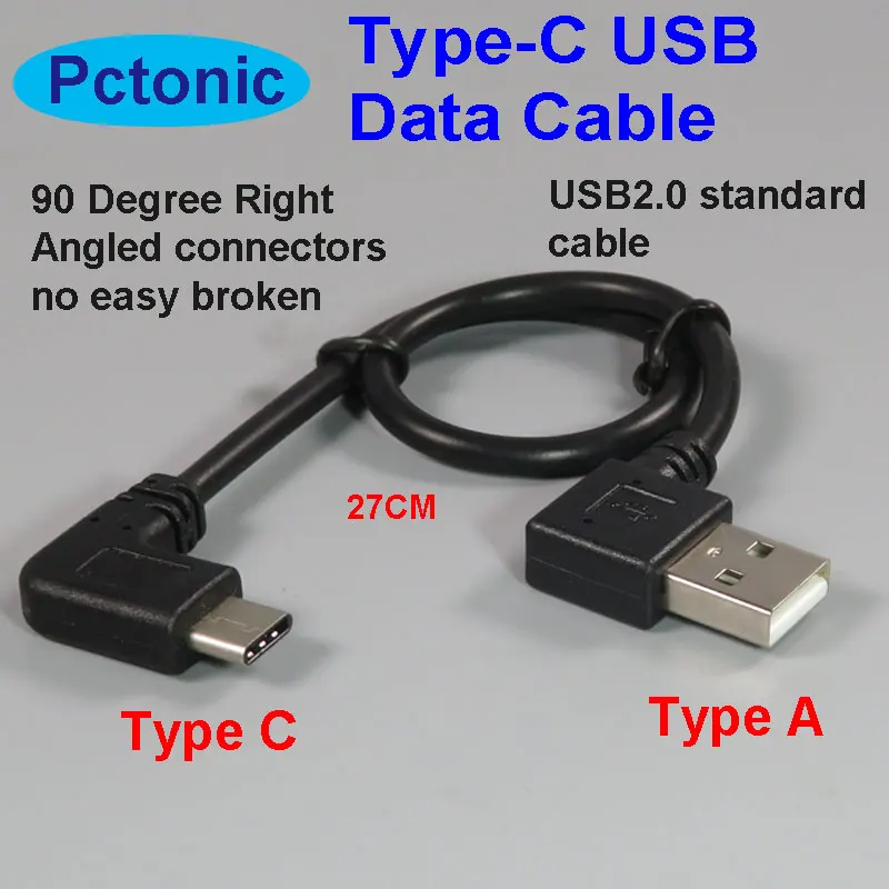 PCTONIC изогнутый тип-c USB для USB-A мужской изгиб USB3.1 мужской 90 градусов прямоугольный разъем короткий 30 см для кабеля банка питания