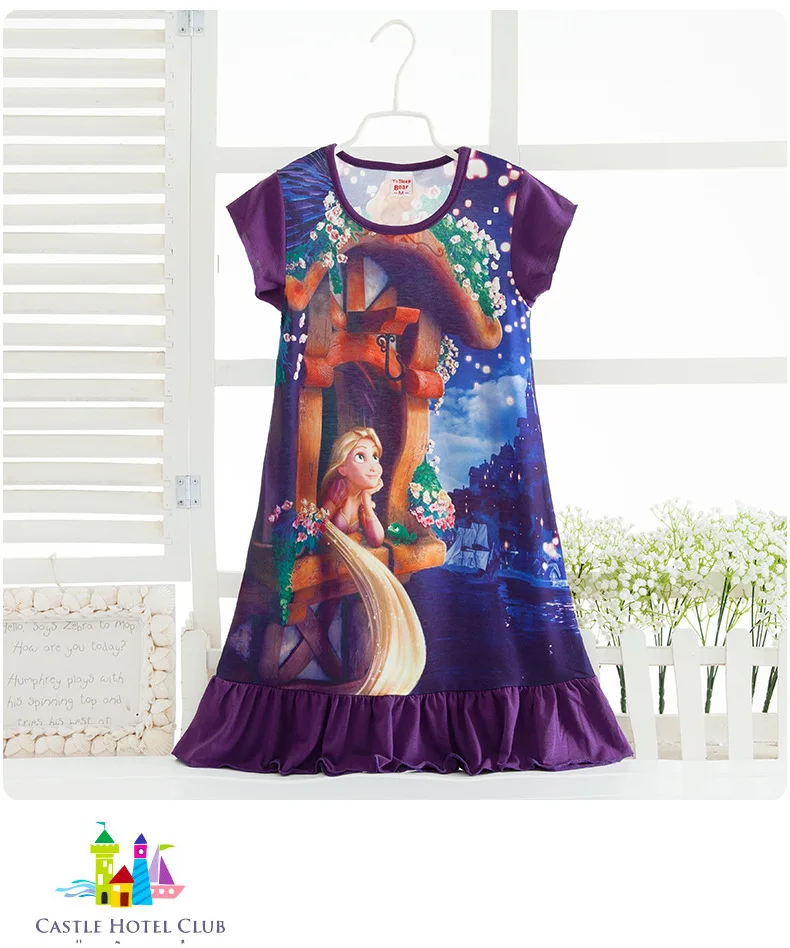 Disney princess summer night dress children pajama children home clothing baby cartoon Frozen Elsa nightgown girl sleepwear robe