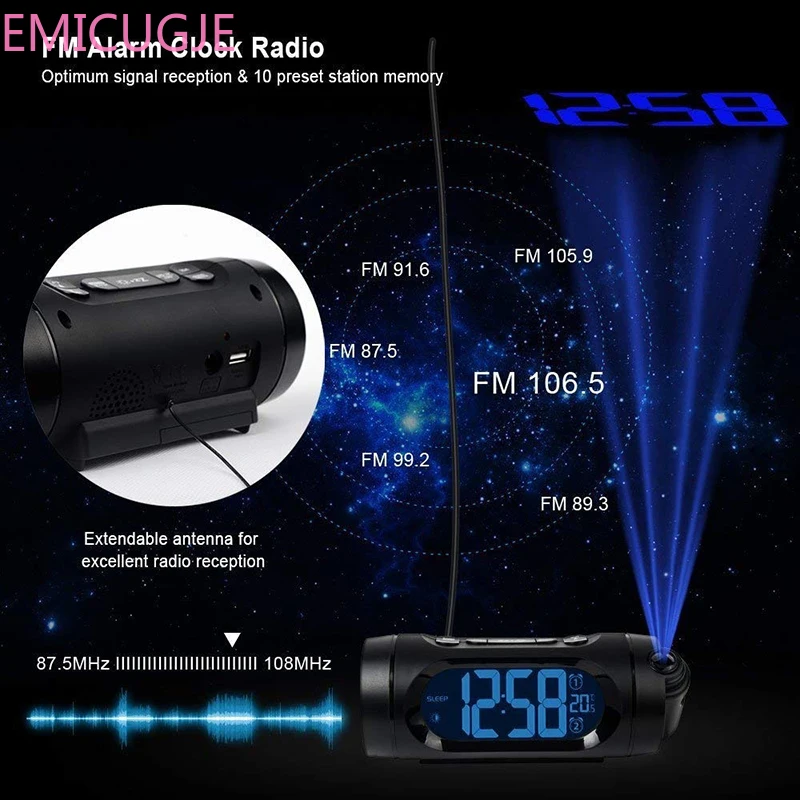 Nixie часы usb зарядка FM радио будильник светодиодный цифровой электронный настольный проектор часы с ночным светильник Повтор