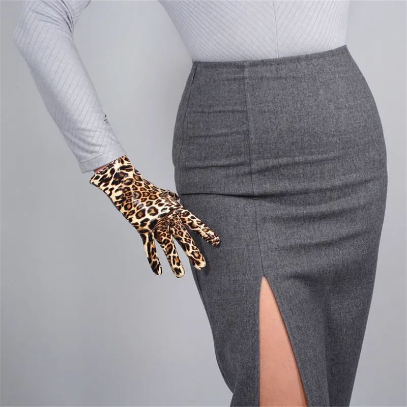 patentleatherleopard Новинка, женские перчатки из лакированной кожи пу, короткие, 21 см, Яркие Кожаные, для танцевальной вечеринки, имитация кожи, женские перчатки для косплея, PU21 - Цвет: patentleatherleopard