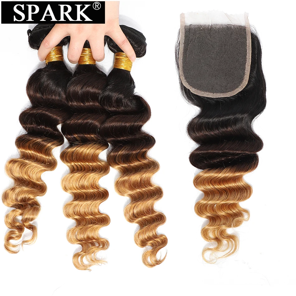 Бразильские свободные волнистые пучки человеческих волос с закрытием Омбре Remy