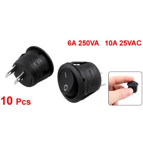 10 шт./лот AC 6A 10A 250V On Off Snap in SPST Круглый лодочный кулисный выключатель черный|on/off rocker